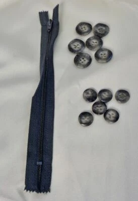 Vintage gray/blue zipper with 12 matching buttons - Image 1 of 4