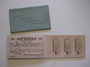 RARE 1903 SOUTHERN RAILROAD TICKET COUPON PASS BOOK. 40+ TICKETS. WITH ENVELOPE - Picture 1 of 3