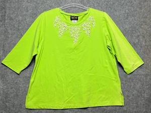 Bob Mackie Shirt Womens XL Green Sea Shells Stretchy Tunic Beachy Travels *FLAW - Picture 1 of 15