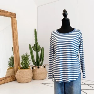 Nally & Millie Women's M Lightweight Soft Long Sleeve Striped Sweatshirt Blue - Picture 1 of 11