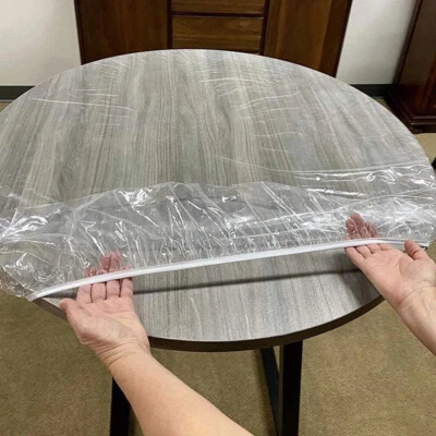 Transparent Elastic Edged Table Cover Waterproof Anti-Scald Tablecloth Protector - Image 1 of 4