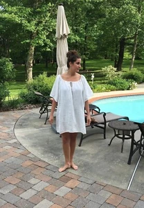 Kurzes Bio Leinen Nachthemd Pool Strand Überwurf Kleid Nachtkleid Nachthemd - Bild 1 von 7