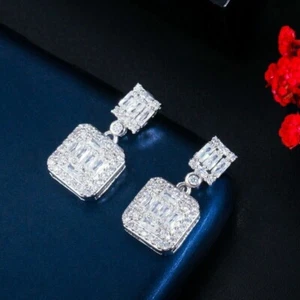 2 Ct Baguette Cut Lab Created Diamond Drop & Dangle Earrings 14k White Gold Over - Picture 1 of 7