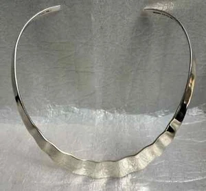Sterling Silver Contempory Wide Hammered Out Collar Necklace/ Choker 46 Grams - Picture 1 of 3