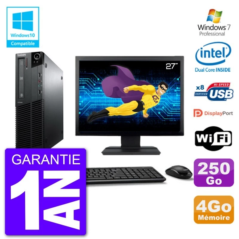 PC LENOVO M82 SFF Pantalla 27" G640 RAM 4Go Disco 250Go Grabador DVD Wifi W7 - Imagen 1 de 1
