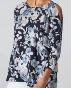 Camicetta donna J. Jill blu floreale spalle fredde svolazzante manica 3/4 taglia XL - Foto 1 di 12