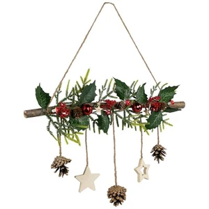 Northlight Holly Branch with Stars and Pinecones Christmas Wall Decoration - - Picture 1 of 6