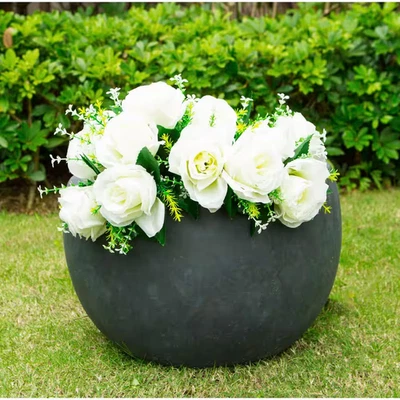 20 In. W round Charcoal Concrete/Fiberglass Indoor Outdoor Elegant Bowl Planter - Image 1 of 4