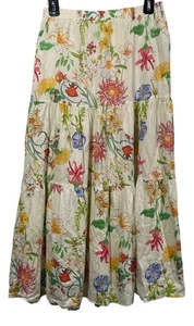 Laura Ashley Womens Floral Tiered Midi Maxi Shirt Linen Blend Sz XS Boho Cottage - Picture 1 of 15