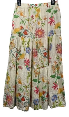 Maxi Camisa Laura Ashley Para Mujer Floral En Niveles Mezcla de Lino Talla XS Boho Cottage Foto 1 de 4