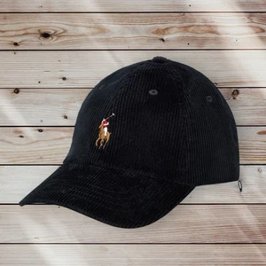 Polo Ralph Lauren Cord Corduroy Black 6 Panel Classic Sport Cap Hat One Size - Picture 1 of 4