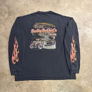 Vintage Harley Davidson Shirt Mens 2XL Black 90s Flames Long Sleeve Faded Biker - Picture 1 of 9