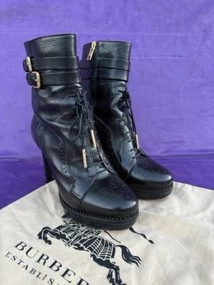 Botines Burberry para mujer de cuero negro brogue con cordones plataforma talla 37” Foto 1 de 4