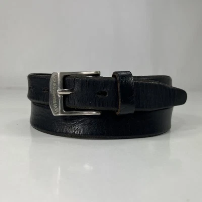 Cinto de couro genuíno rachado preto usado Levi's - Feito nos EUA - Tamanho 28 - Imagem 1 de 4