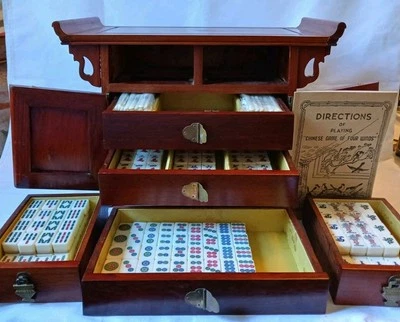 Kong Tai Mahjong Set 5 Drawer Oriental Case 148 Bamboo Back Tiles Mah jong Jongg - Image 1 of 4