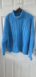 Next Chunky Blue Cable Jumper Size L Size 16/18 - Picture 1 of 6