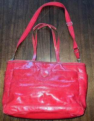 Coach Signature Patent Leather Embossed Diaper Bag Shoulder Bag F19256 Tote Red - Image 1 of 4