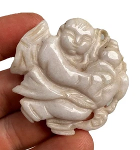 Figura de jadeíta tallada china Guanyin Buda erudito anciano años 1900 - Imagen 1 de 16
