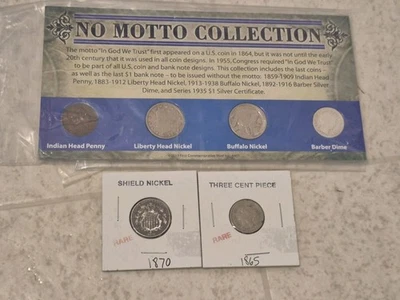 1865 Three Cent Nickel Piece 3C  1870 Shield Nickle No Moto Collection Set - Image 1 of 4