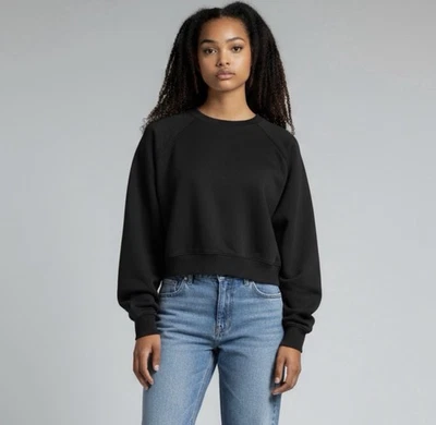 Zara Black Cropped Sweatshirt Size S Woman’s Long Sleeve Pullover Crew Neck - Image 1 of 4