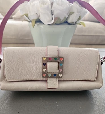 Dooney Bourke Heart Buckle White Pink Leather Small Handbag. Missing Charm Logo - Image 1 of 4