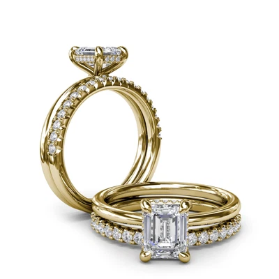 Juego de anillos de oro amarillo de 14k cultivados en laboratorio 2,7 quilates con diamantes esmeralda certificados IGI Foto 1 de 4