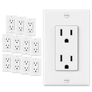 12 Pack Standard Decorator Electrical Wall Receptacle Outlet, 15A 125V, 2 Pol... - Picture 1 of 6