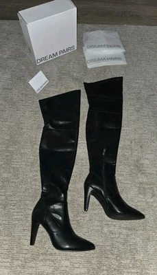 THIGH HIGH BLACK PATENT LEATHER BOOTS SZ 8.5 - Image 1 of 4