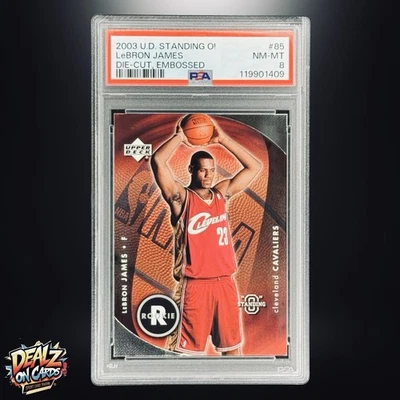 2003 Upper Deck LeBron James Standing O! Die-Cut Embossed Silver Rookie RC PSA 8 - Image 1 of 2