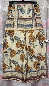 Anthropologie PATRONS OF PEACE Beige Floral Print Wide Leg Pants Women's Small - Picture 1 of 14