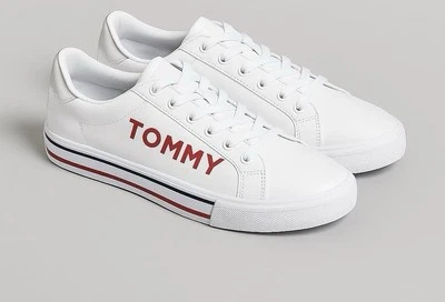 Tommy Hilfiger Mujer Zapatillas Talla 9 Blanco Plata Rojo Logo Informal Sho Foto 1 de 4