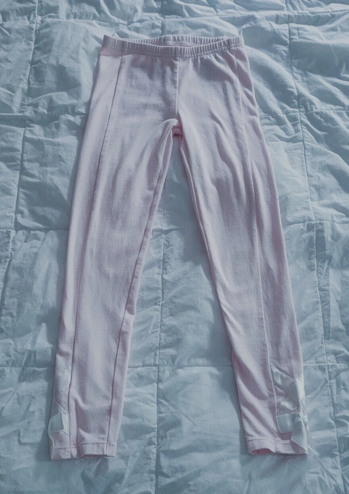 Janie and Jack Pink Leggings w/Ivory Satin Ribbon - Size 7 - Image 1 of 3