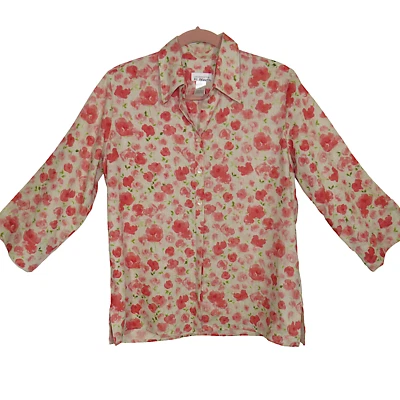 Top Liz Claiborne de lino floral con botones talla mediana Foto 1 de 4