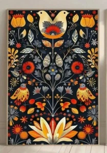 Canvas Wall Art SCANDINAVIAN FOLK ART 12 x 16 Unframed 525 - Picture 1 of 3