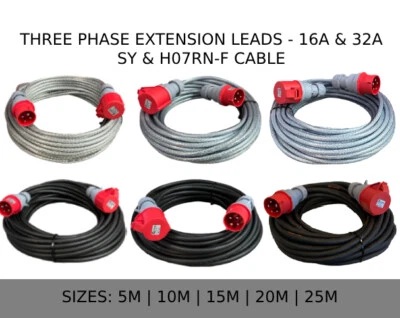 ALL 3 PHASE EXTENSION LEAD 16A 32A 400V EXTENSION LEAD 4 PIN 5 PIN HOOK UP LEAD - Image 1 of 2