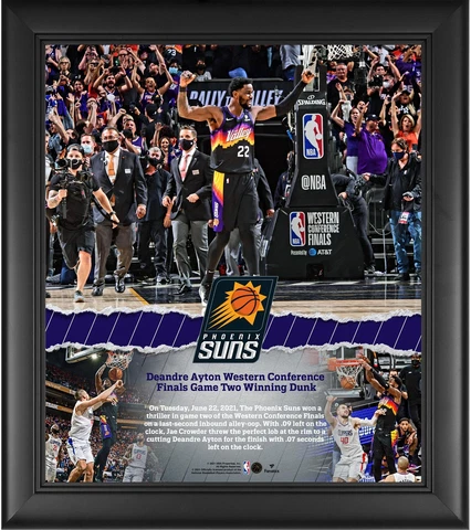Deandre Ayton Suns FRMD 15x17 2021 NBA WC Finals Game 2 Win Alley-Oop Collage Cover