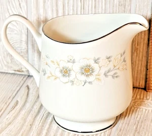 Carlton Andover Creamer Milk Pitcher White Gray Floral Flowers 482 - Picture 1 of 9