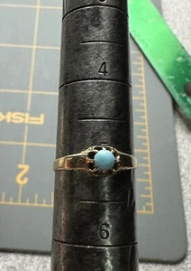 Antique 14k Rose Gold Ring Turquoise Solitaire Engraved 12–25-14 Christmas 1914 - Foto 1 di 12