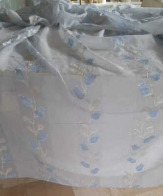 Tessuto per tenda al metro tendaggi stoffe arredo celeste fiori oro con piombo - Immagine 1 di 3