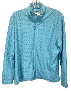Draper's And Damons Petites Women's PL Full Zip Blazer Jacket Blue Cotton Blend - Picture 1 of 7