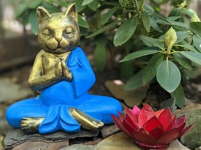 Estatua de jardín de gato | Gato Zen | Decoración de jardín | Gato meditador | Gatos de piedra fundida Foto 1 de 4