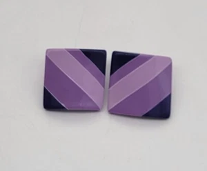 Vintage Square Earrings purple stripe Stud colorblock 80s - Picture 1 of 4