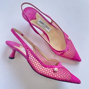 Jimmy Choo Amita Pink Mesh Slingback Kitten Heels with pearls - Picture 1 of 8