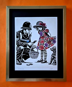 AIDAN FLUX  Hand Signed Authentic LtdED Print Framed Banksy Police and Girl COA! - Picture 1 of 6