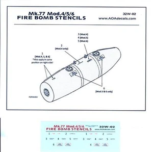 AOA Decals 1/32 Mk.77 MODEL 4/5/6 FIRE BOMB STENCILS - Picture 1 of 1