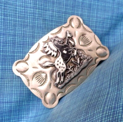 Cinturón Hebilla Caballo Caballo Estilo Nativo Níquel Tooled Plata De Colección Años 70 B-K .NOX796 Foto 1 de 4