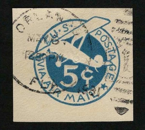 US 1929 #UC2 Air Mail 5c Blue Die 2 Cut Square Used - Picture 1 of 2