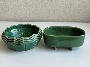 Vintage Green Mccoy Succulent Planter 6.5”x 3” Wave Design Mid Century Oval Bowl - Picture 1 of 9