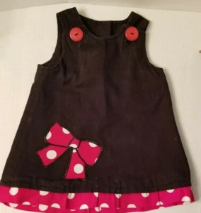  Girl's Dress Minnie Look Red & White Polka Dot Bow & Hem Line Black Handmade - Picture 1 of 6