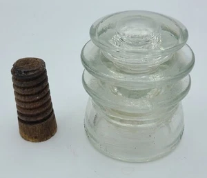 Vintage Armstrong TW Clear Glass Insulator Made in USA 460 Original Wood Plug - Picture 1 of 13